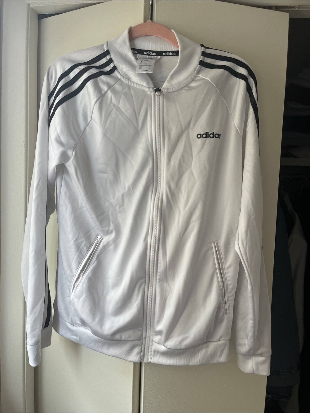 adidas White Track Jacket with Black Stripes
